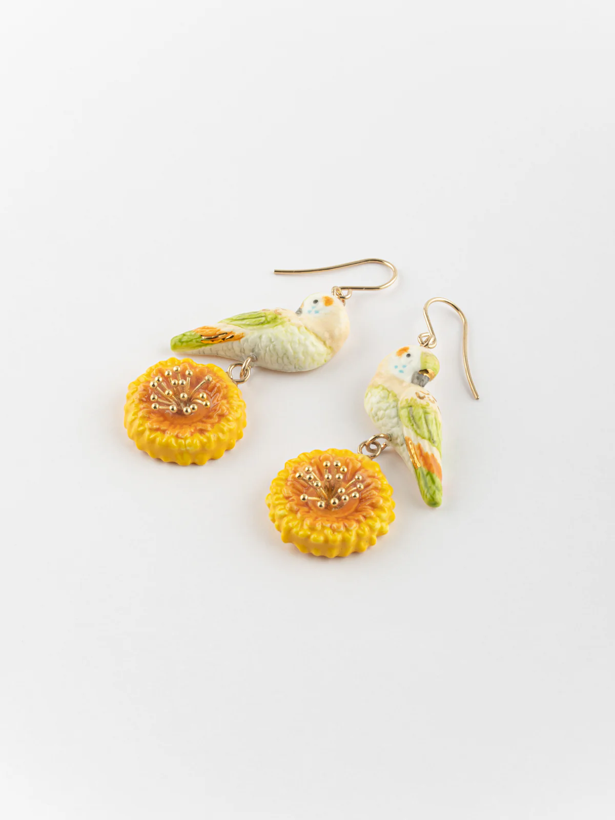 Boucles d'oreilles perruche et pissenlit