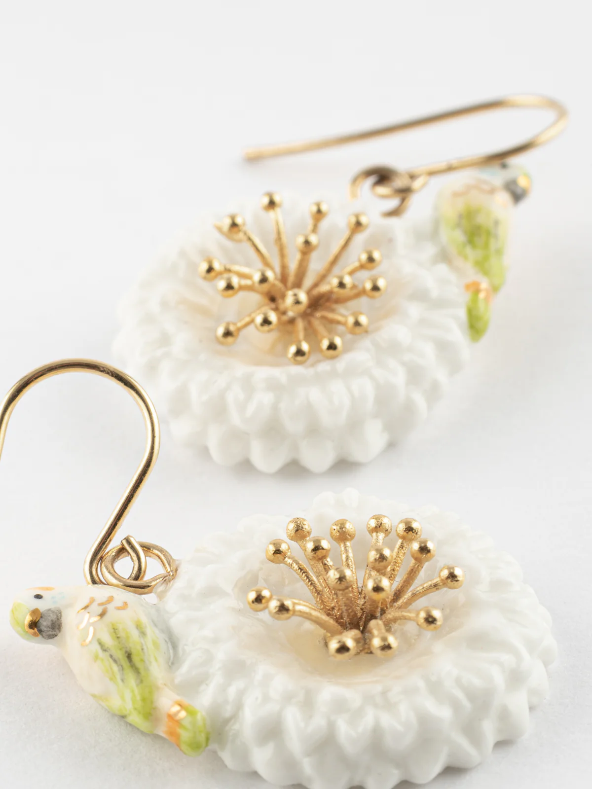 Boucles d'oreilles perruche sur pissenlit blanc - Image 5
