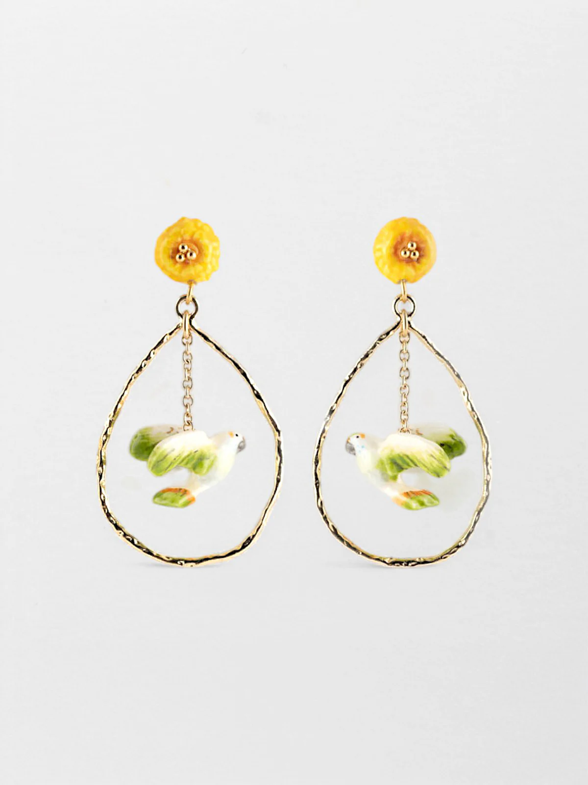 Boucles d'oreilles martelées pissenlit & perruche