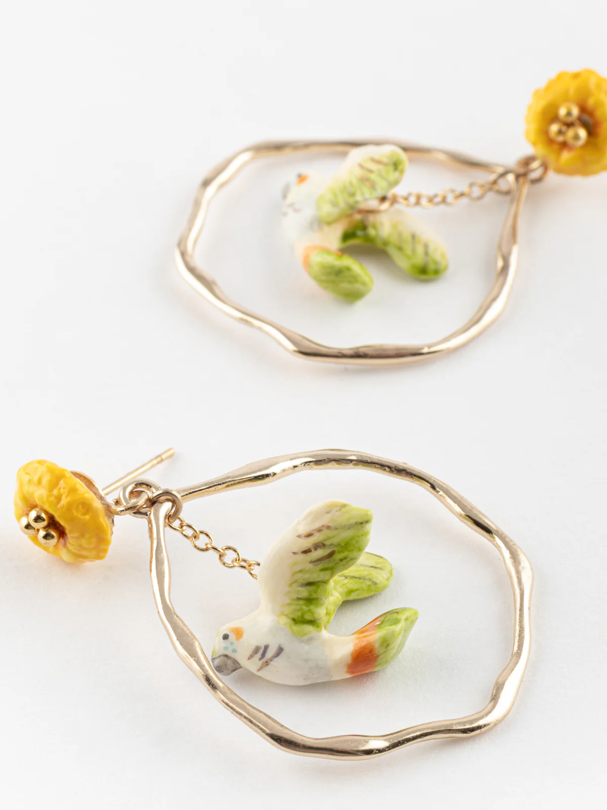 Boucles d'oreilles martelées pissenlit & perruche - Image 6