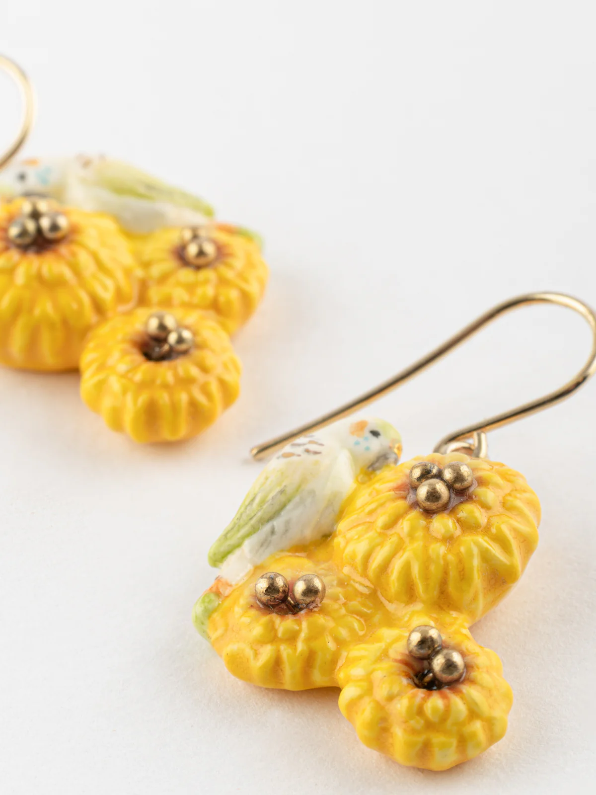 Boucles d'oreilles perruche sur pissenlits jaunes - Image 5