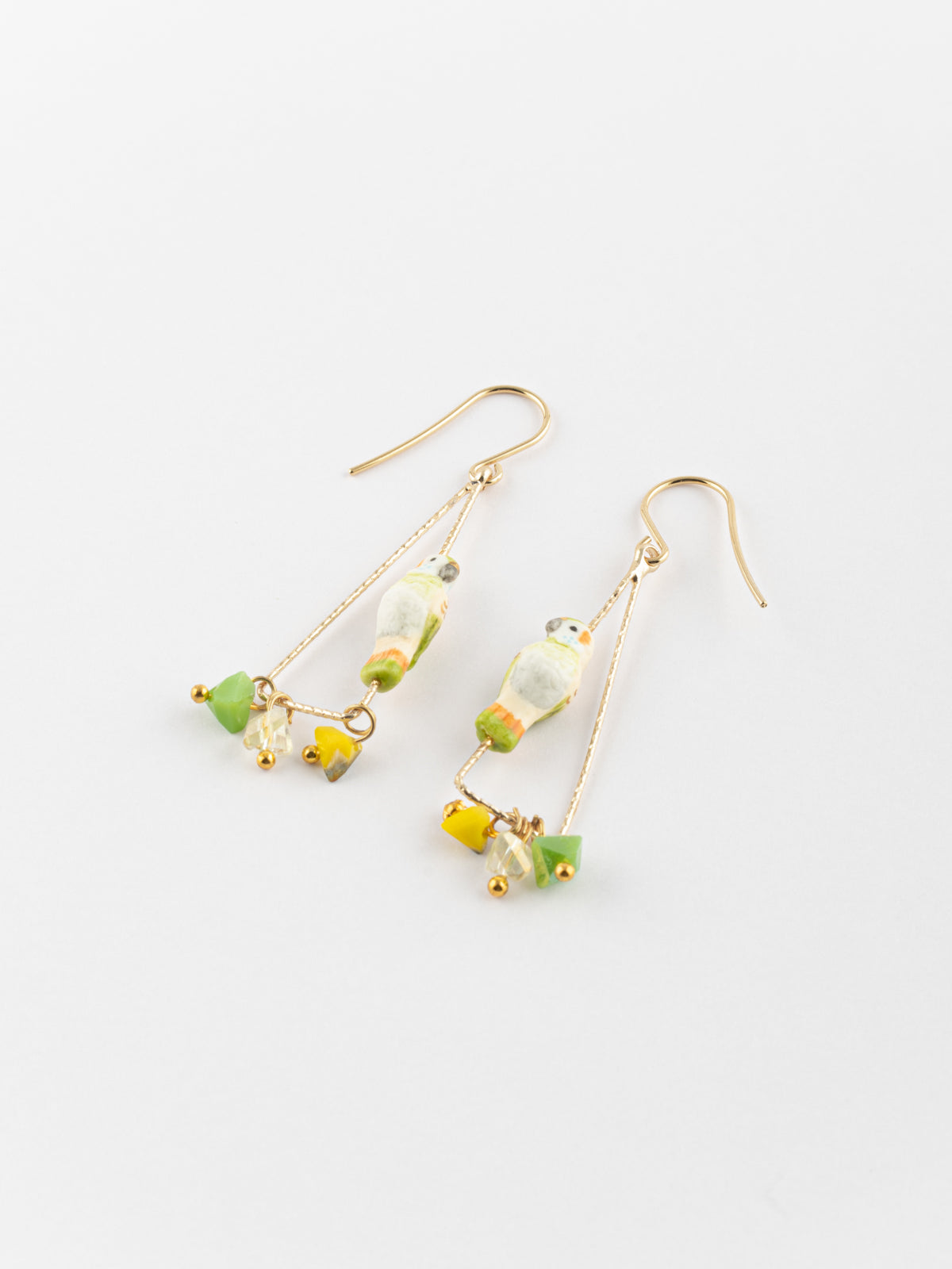 Boucles d'oreilles triangles perruche et perles