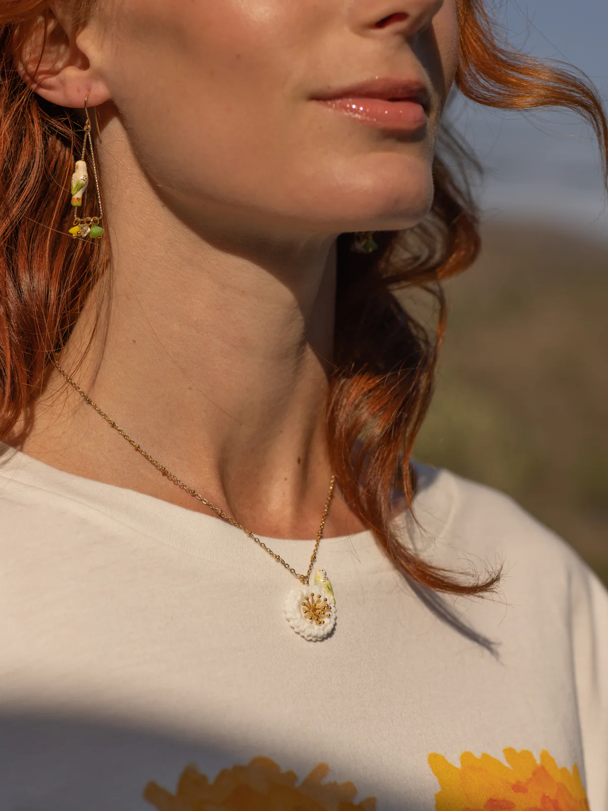Boucles d'oreilles triangles perruche et perles - Image 3