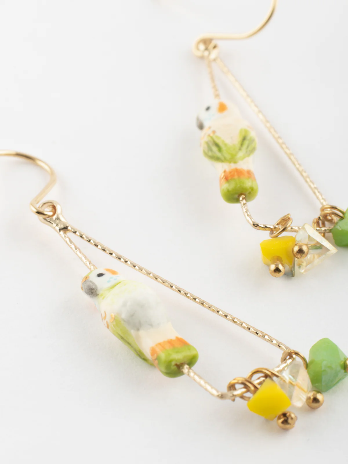 Boucles d'oreilles triangles perruche et perles - Image 5