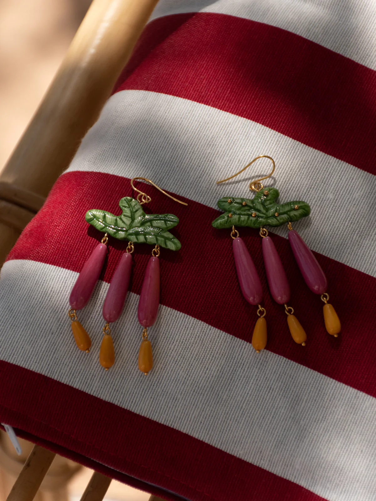 Boucles d'oreilles feuilles de bananier & gouttes - Image 4