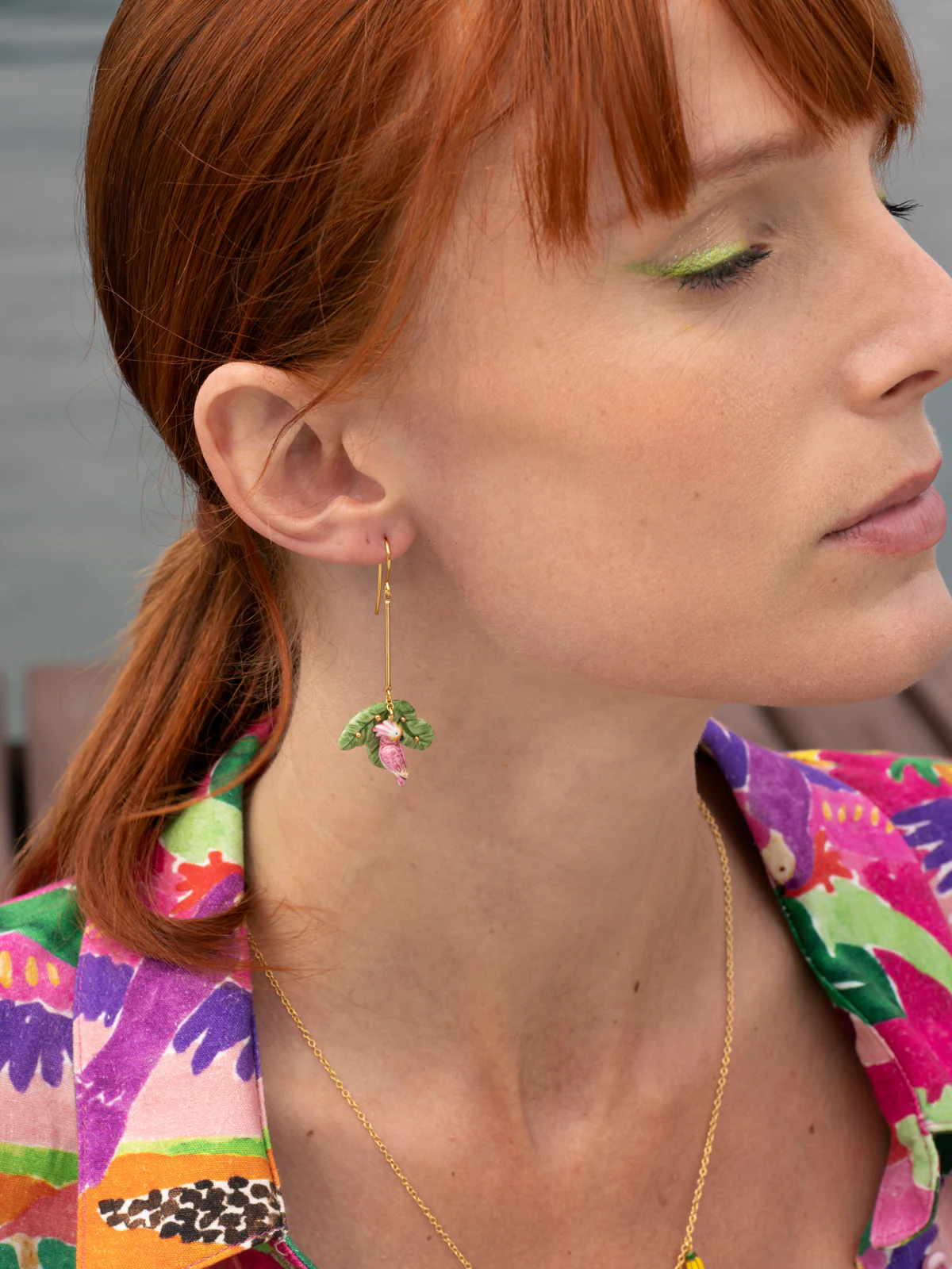 Boucles d'oreilles feuilles de bananier, cacatoès & banane - Image 2