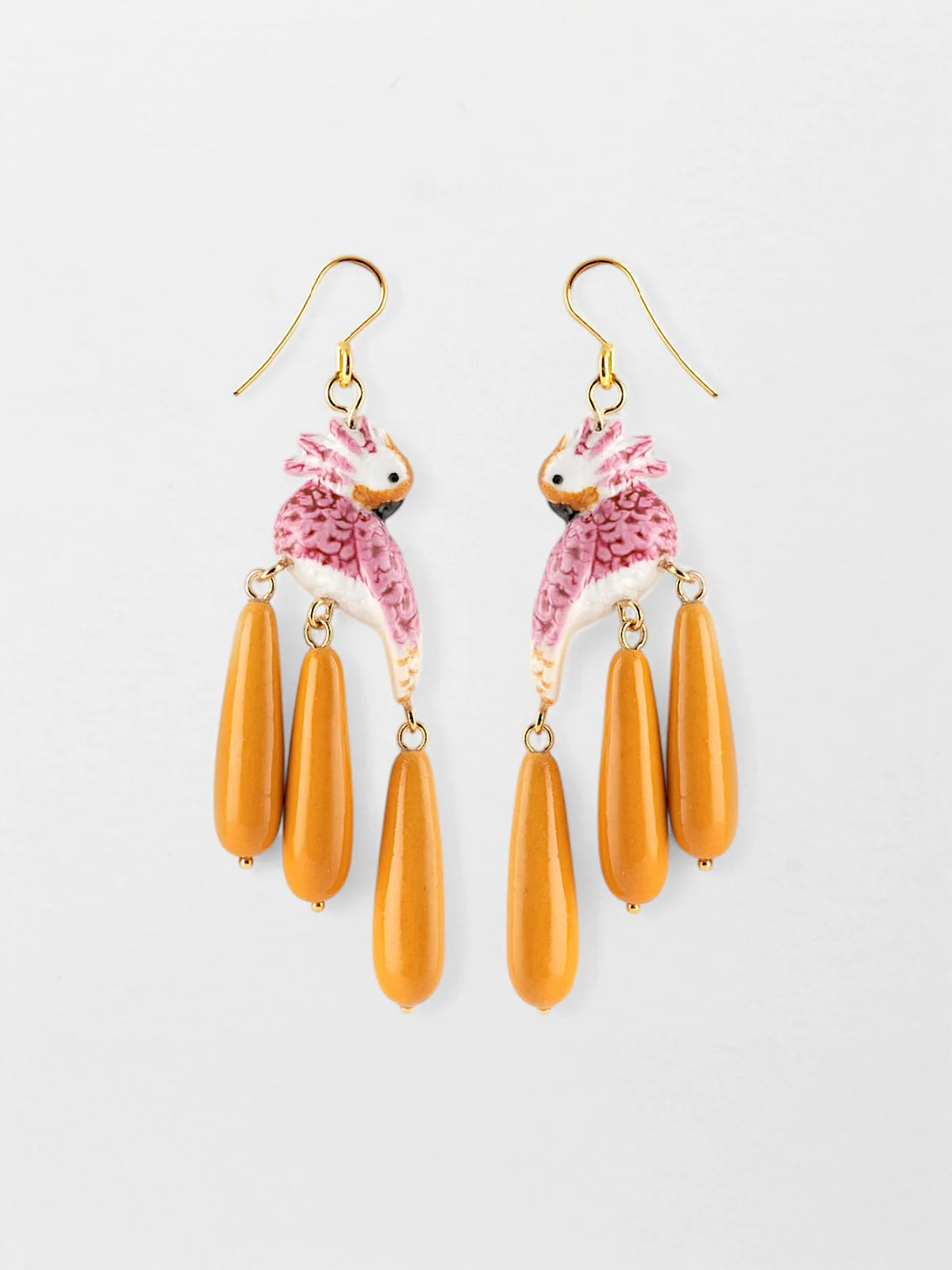 Boucles d'oreilles cacatoès & gouttes
