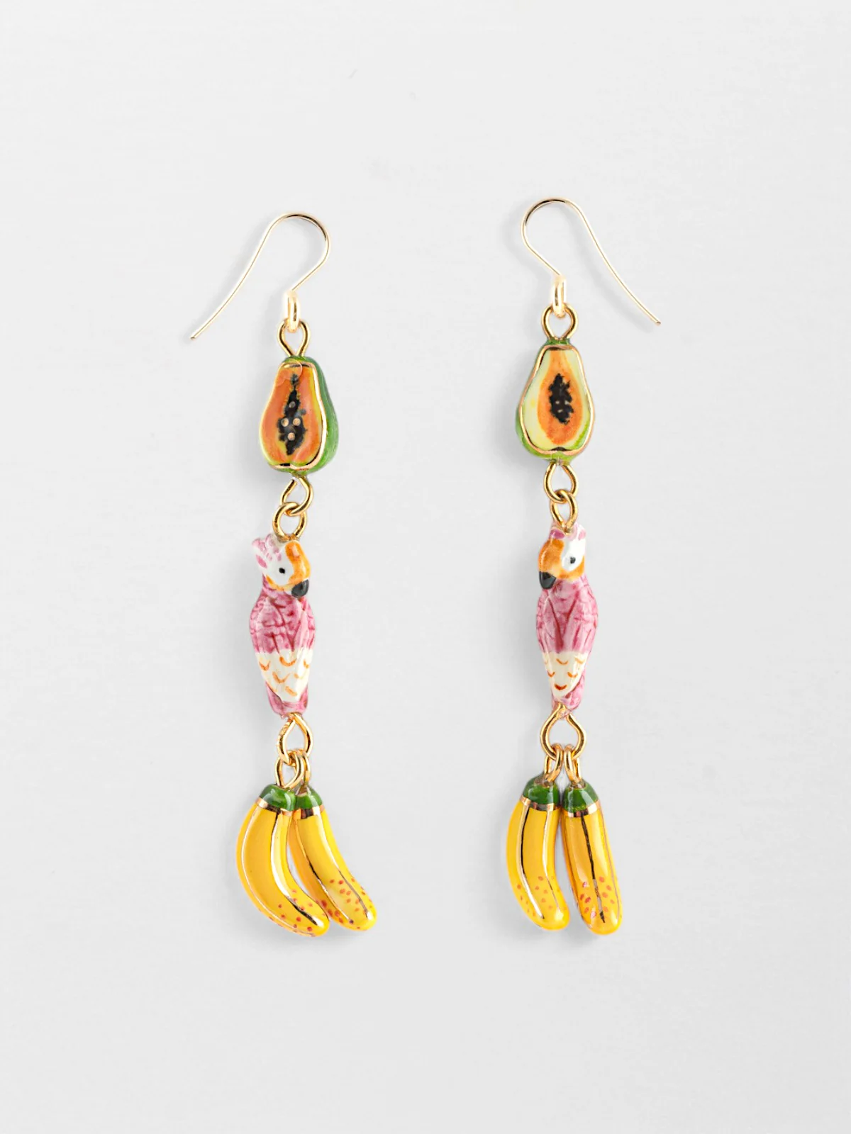 Boucles d'oreilles cacatoès et fruits