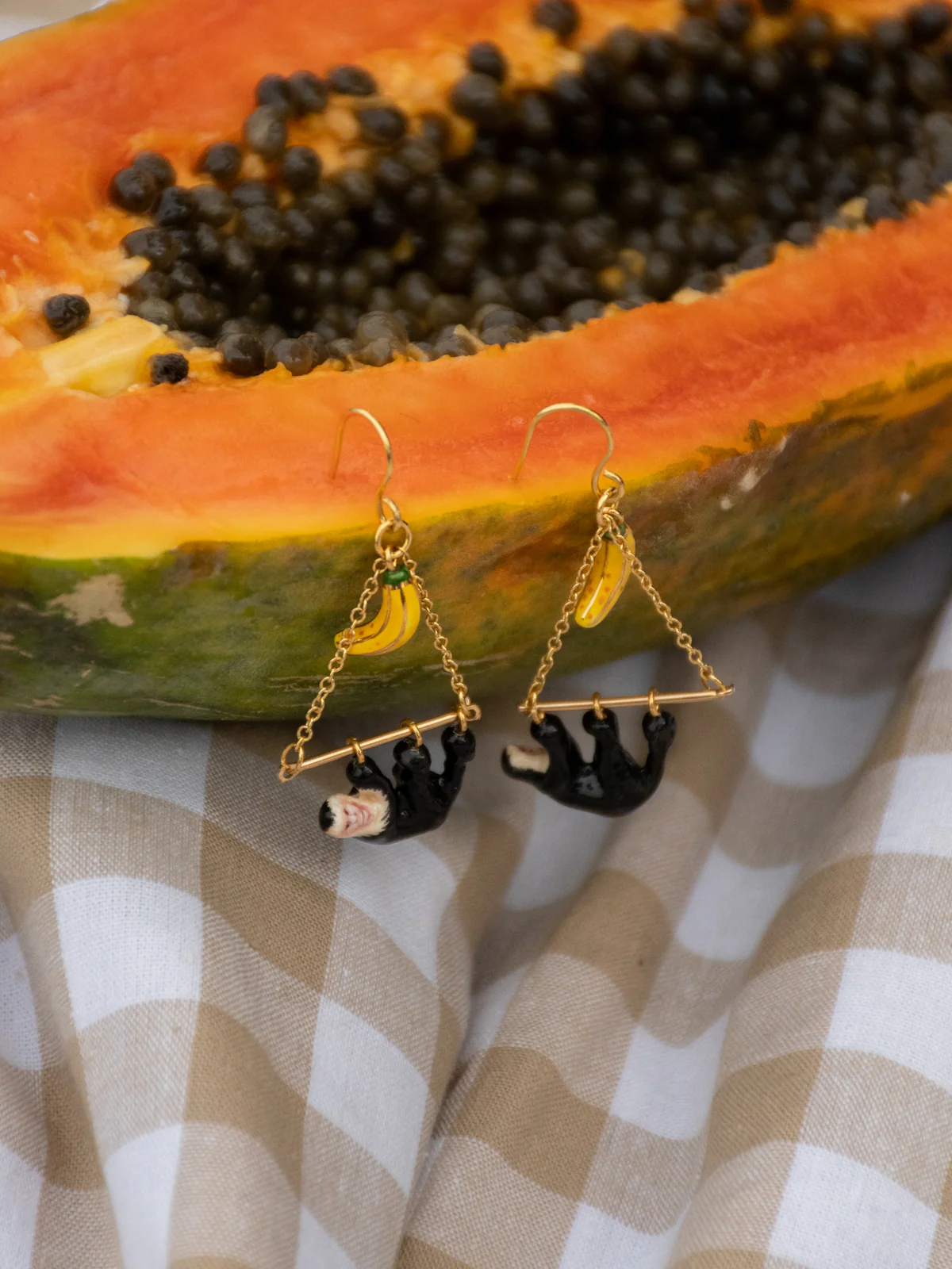 Boucles d'oreilles triangles capucin & banane - Image 3