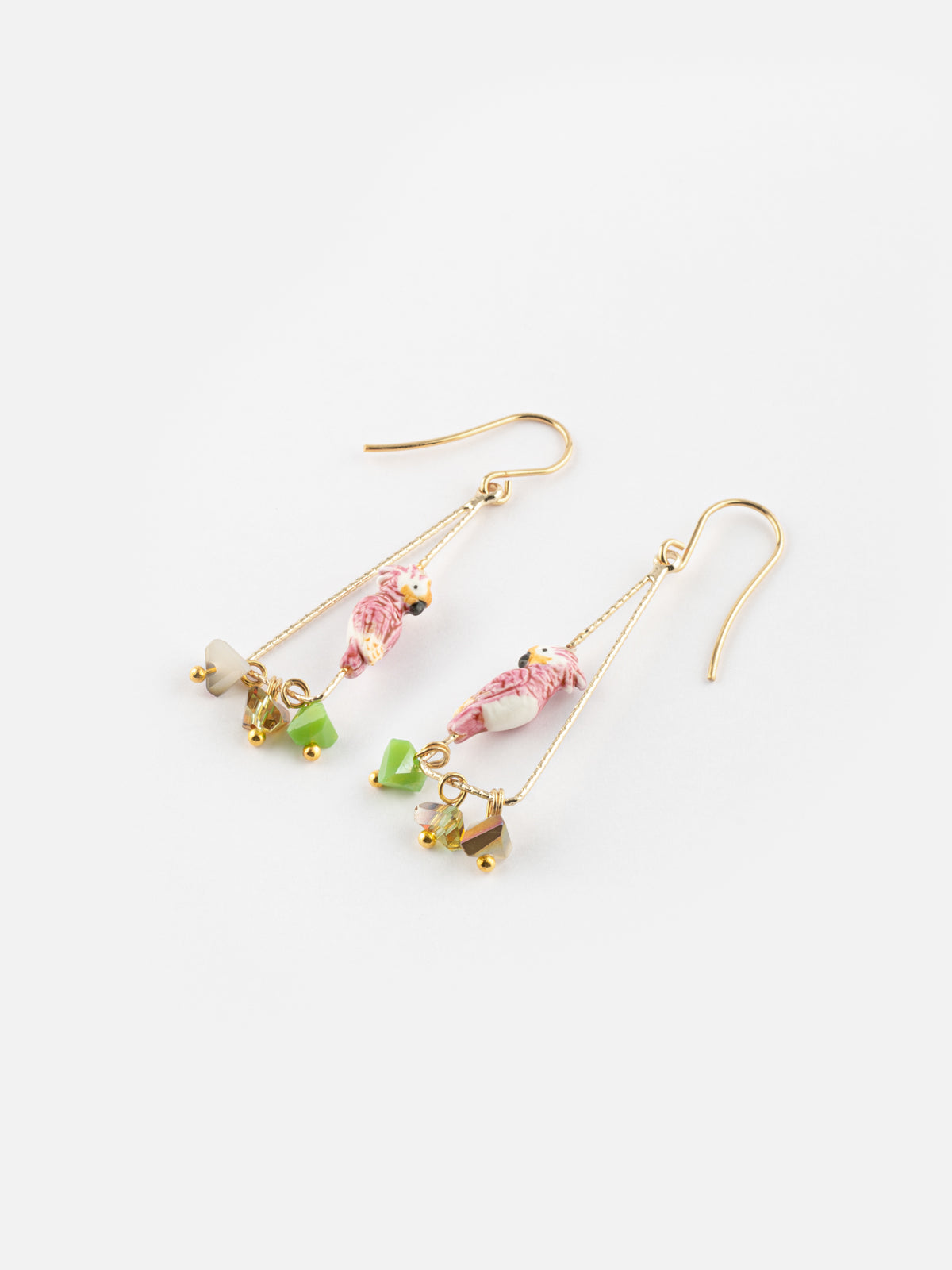 Boucles d'oreilles triangles cacatoès et perles