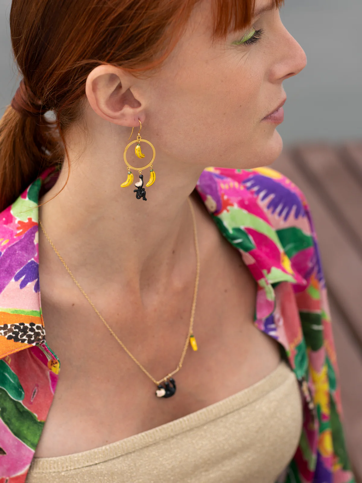 Boucles d'oreilles rondes capucin & bananes - Image 3