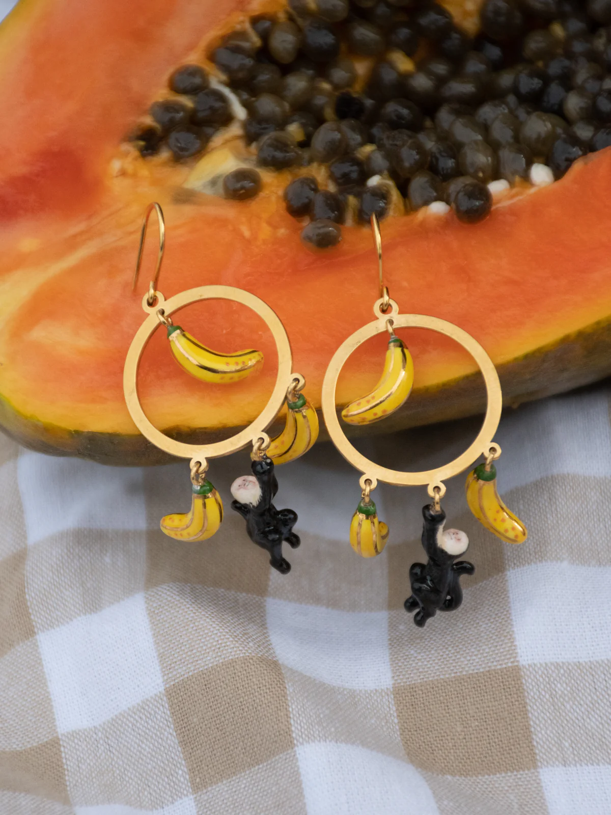 Boucles d'oreilles rondes capucin & bananes - Image 4