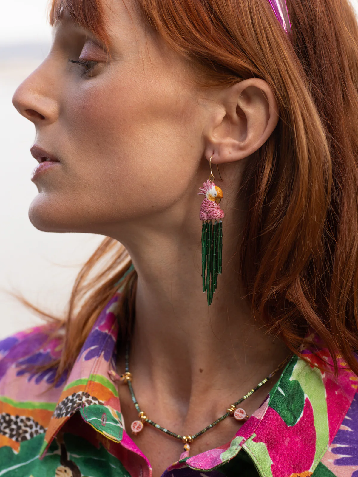 Boucles d'oreilles cacatoès et perles - Image 3
