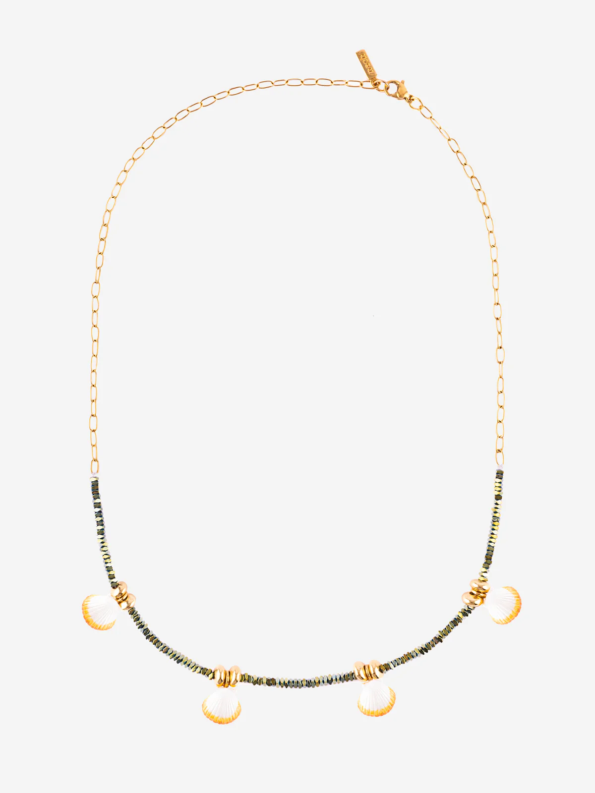 Collier perles d'hématite coquillages - Image 3