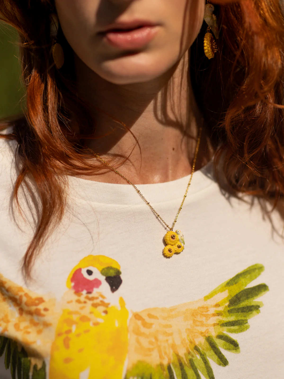 Collier perruche sur pissenlits jaunes - Image 2