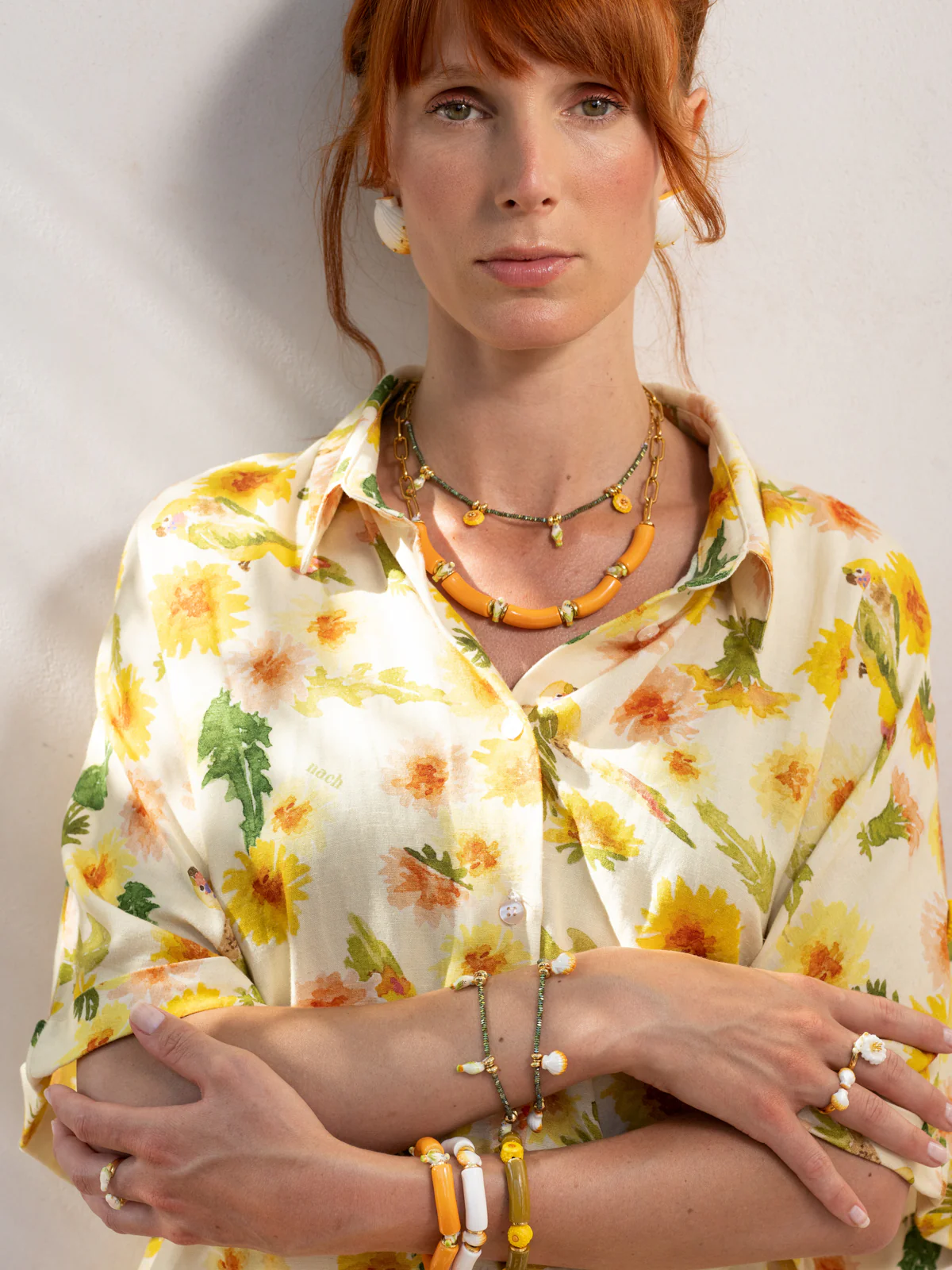Collier perruches & perles oranges - Image 3