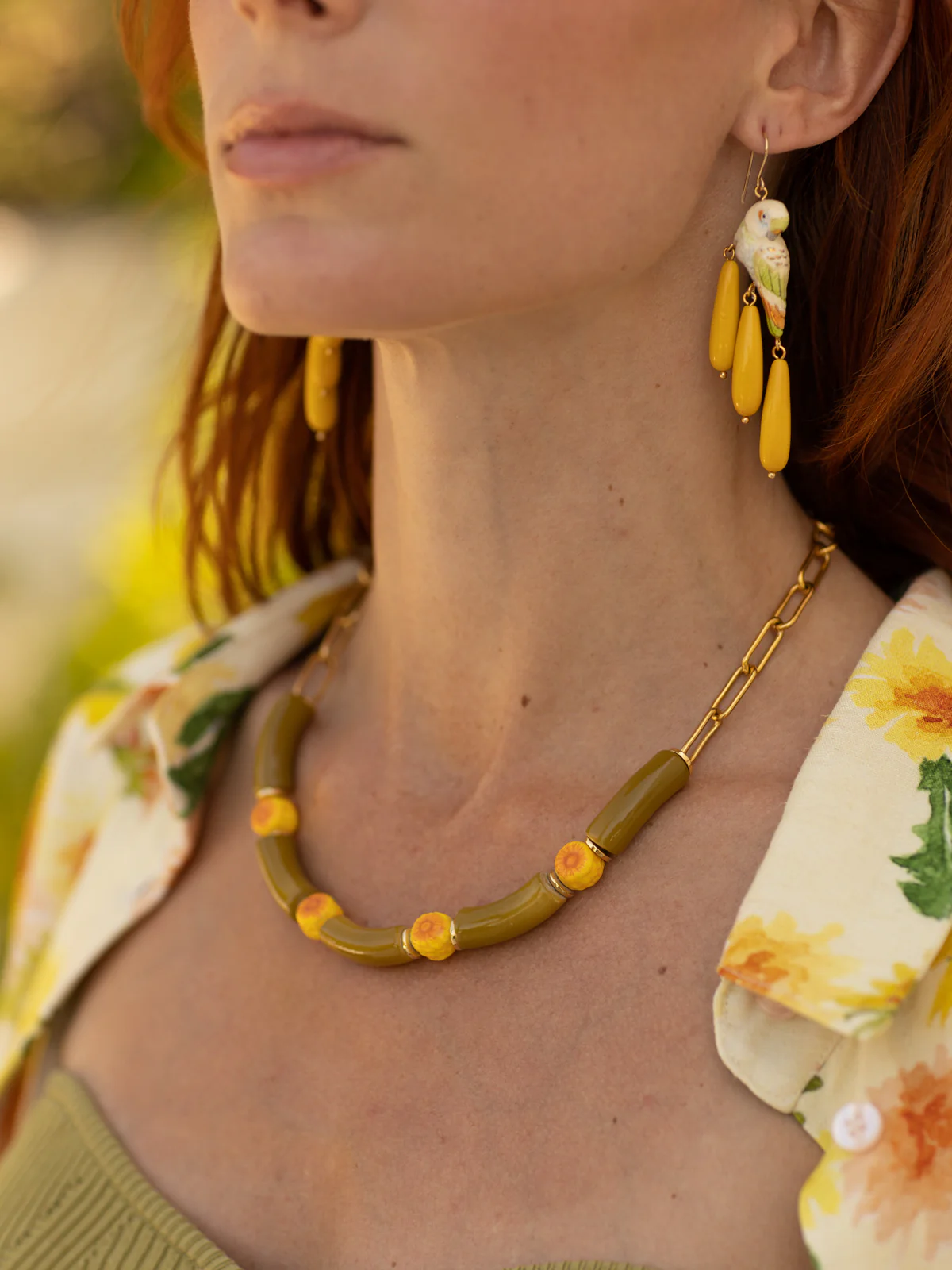 Collier pissenlits & perles vertes - Image 2