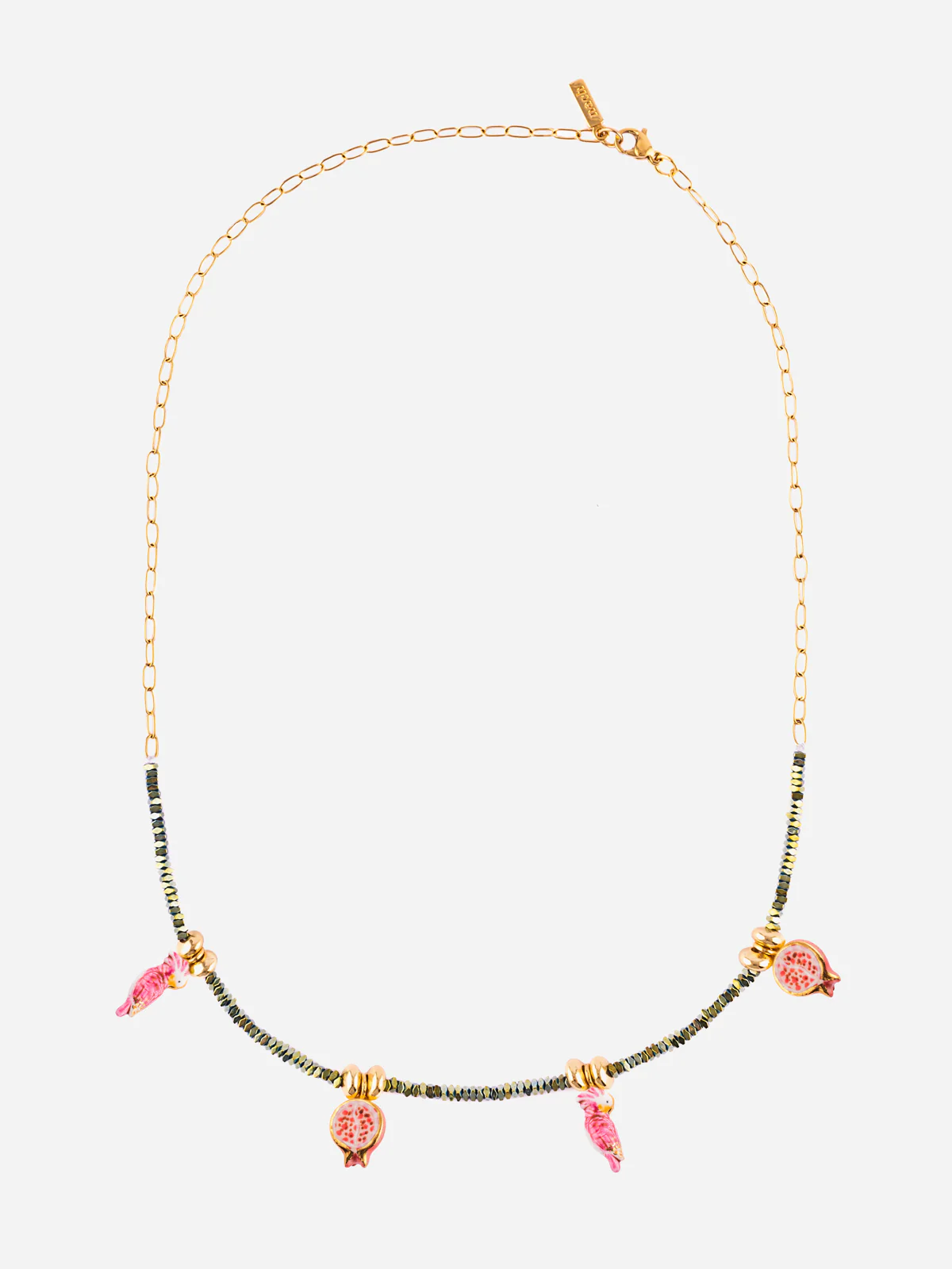 Collier perles d'hématite perruches et grenades - Image 5