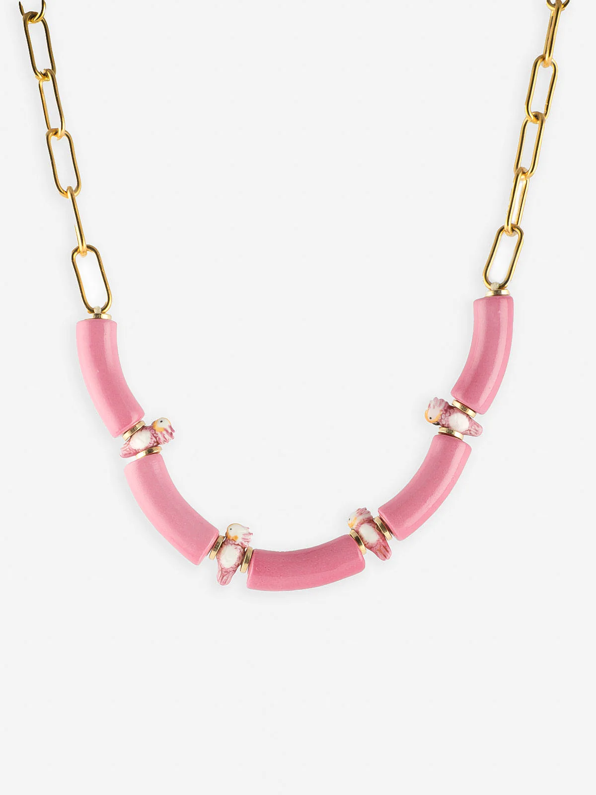 Collier cacatoès et perles roses - Image 4