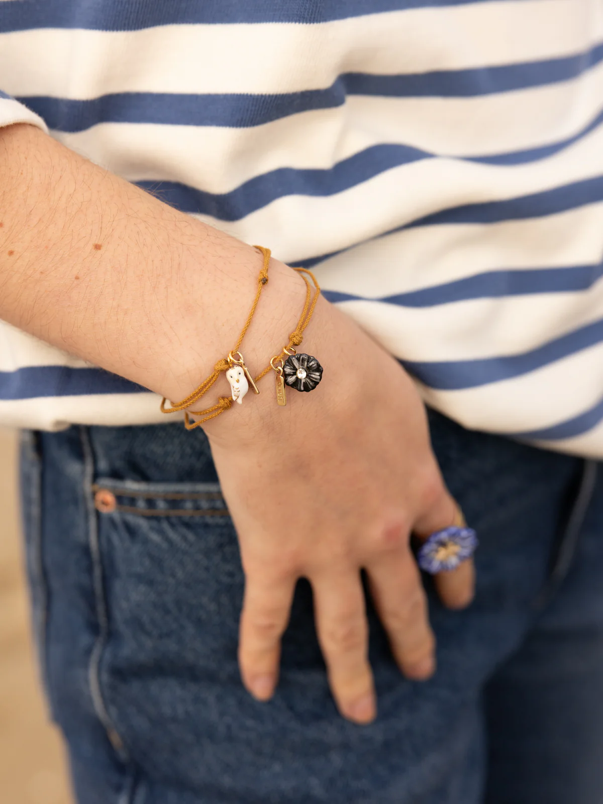 Bracelet cordon chardon noir - Image 2