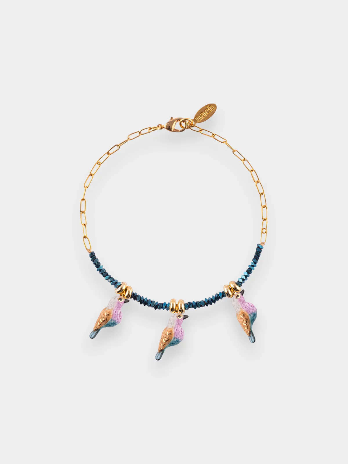Bracelet en perles d'hématite et oiseaux