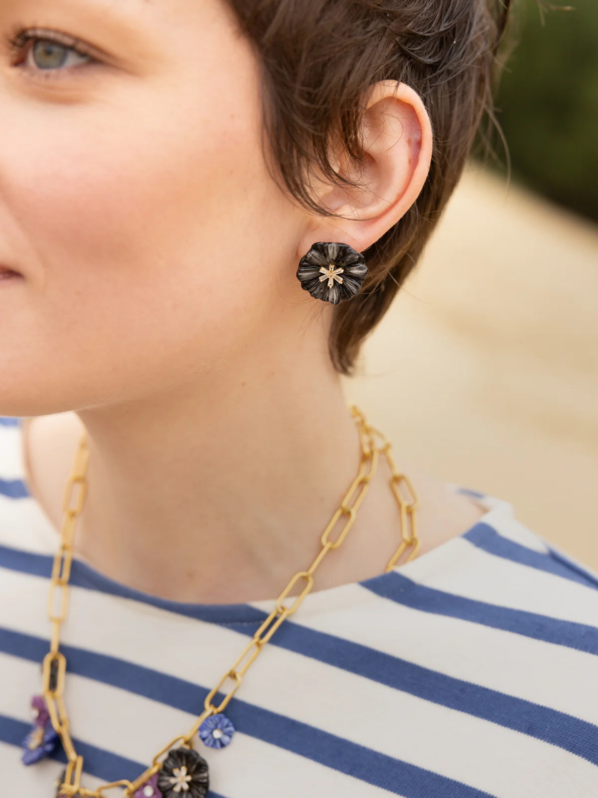 Boucles d'oreilles puces - Chardon noir maxi - Image 2