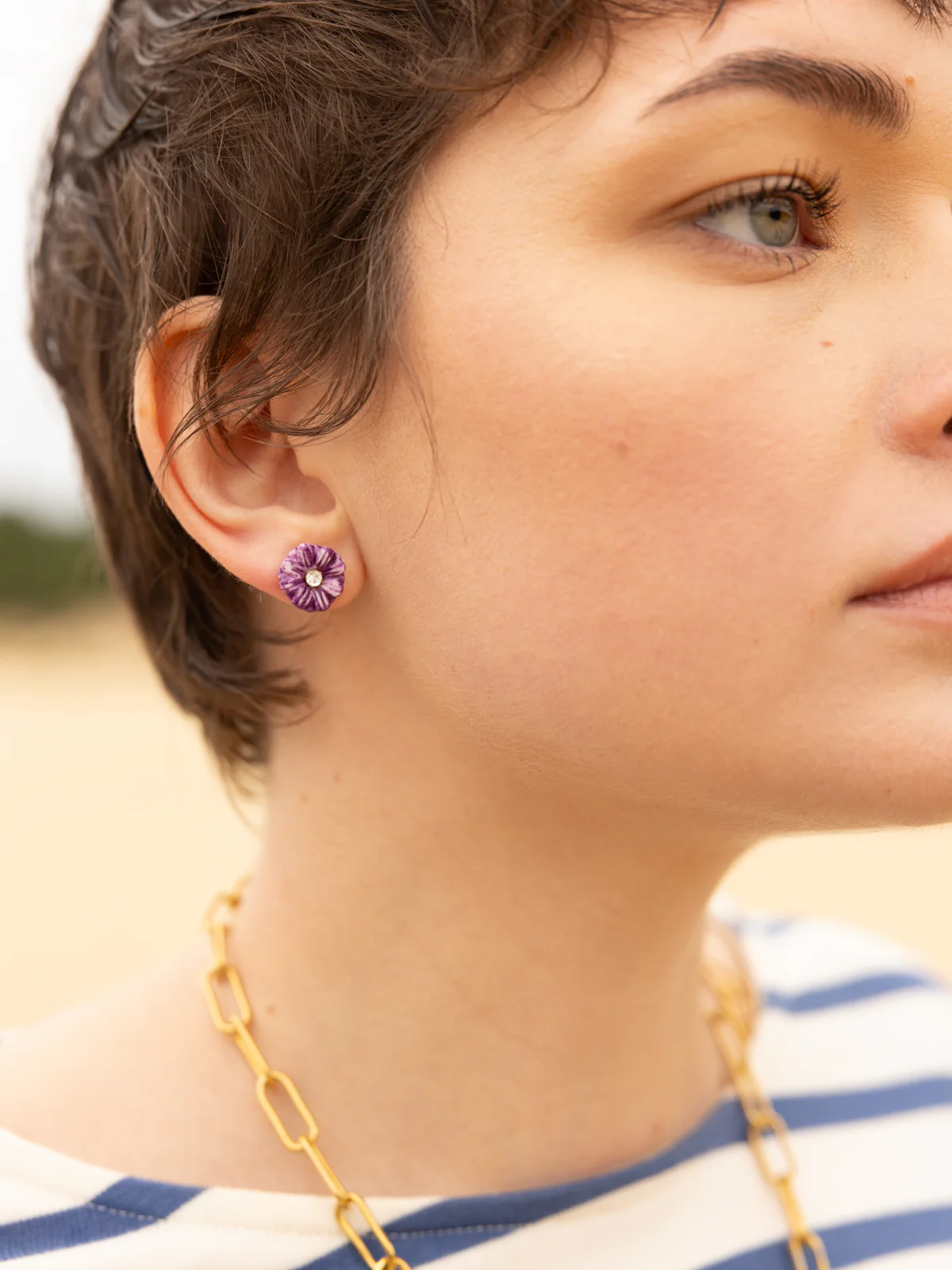 Boucles d'oreilles puces - Chardon violet - Image 2