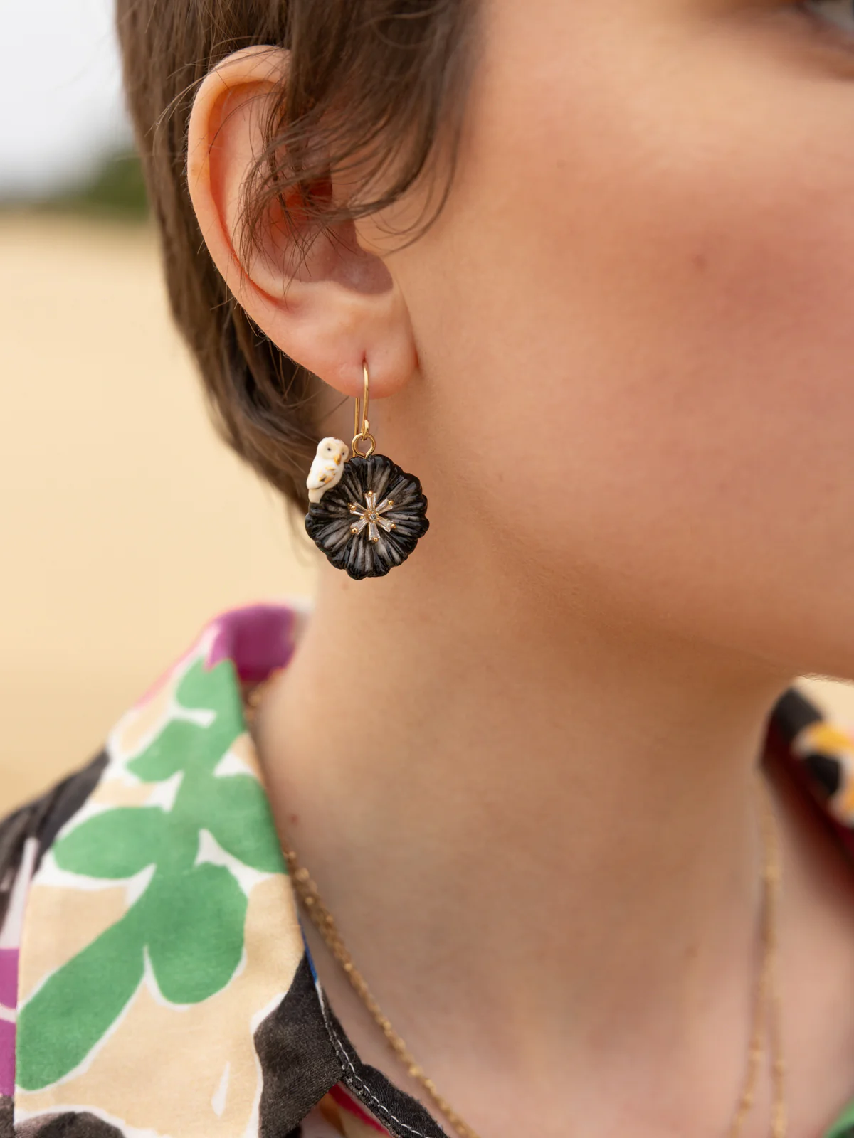 Boucles d'oreilles chardon noir & chouette - Image 3