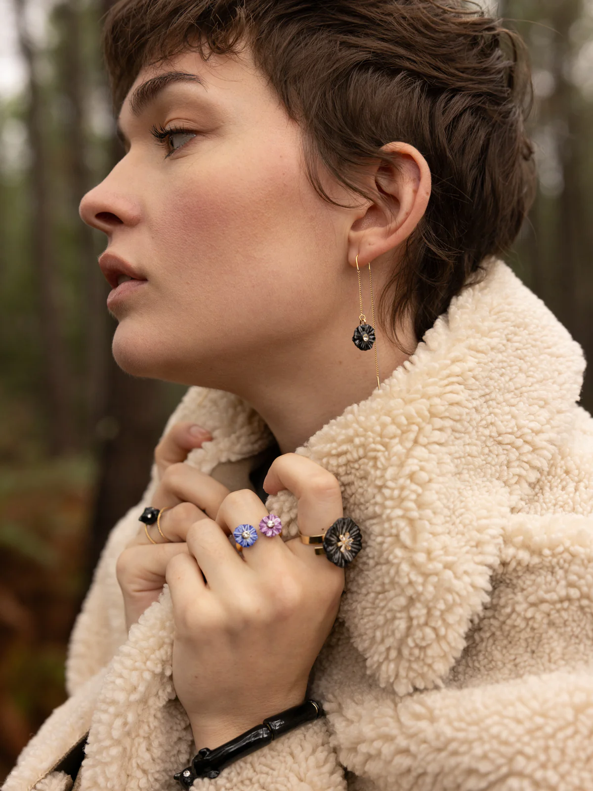Boucles d'oreilles pendantes chardon & chouette - Image 4