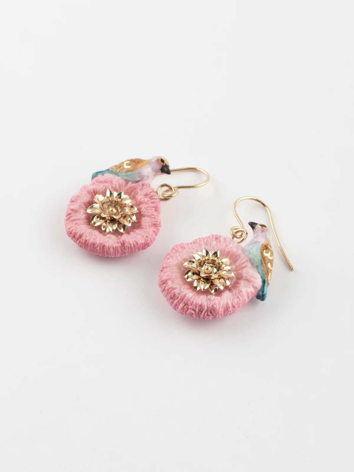 Boucles d'oreilles chardon & oiseau Rollier