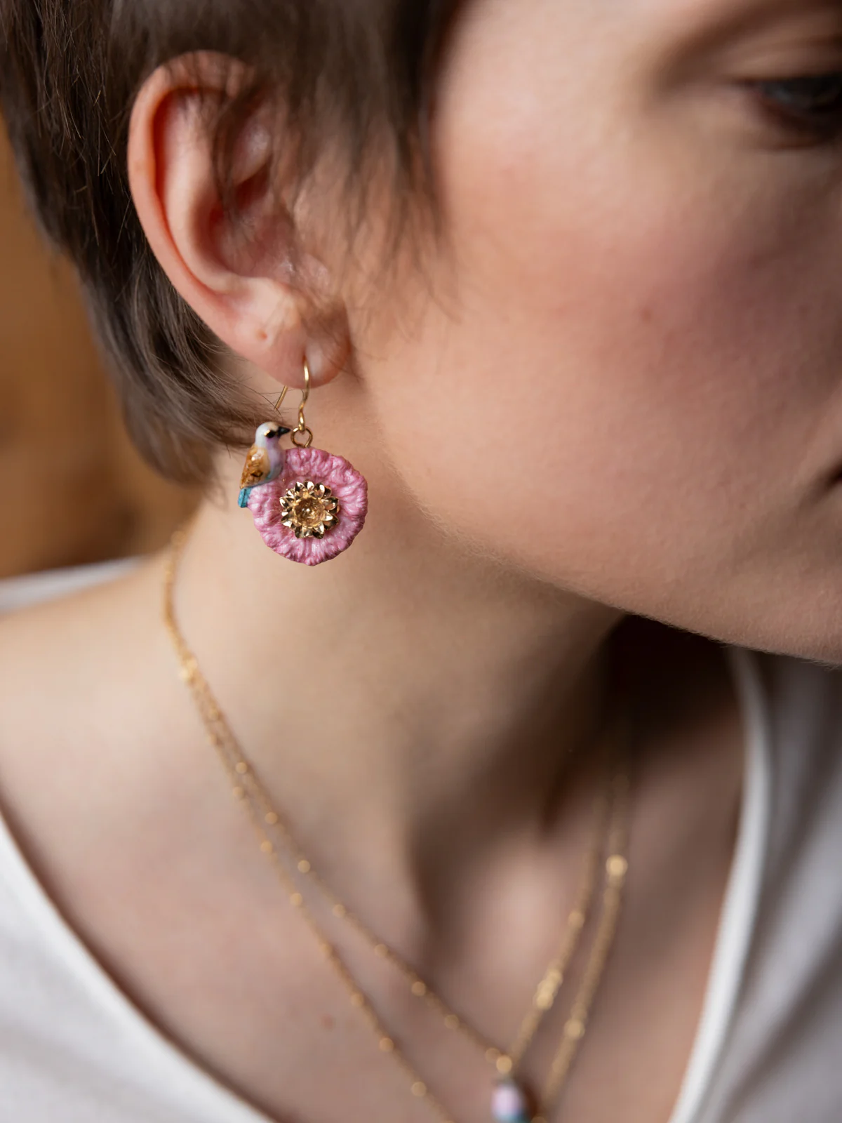 Boucles d'oreilles chardon & oiseau Rollier - Image 2