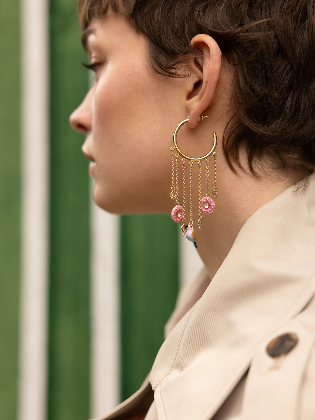 Boucles d'oreilles chaînes chardons et oiseau - Image 2