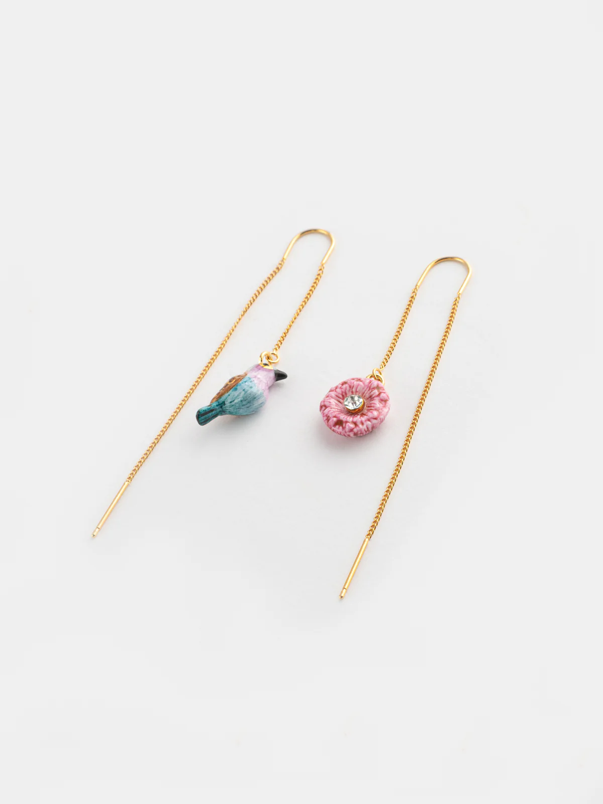 Longues boucles d'oreilles chardon et oiseau