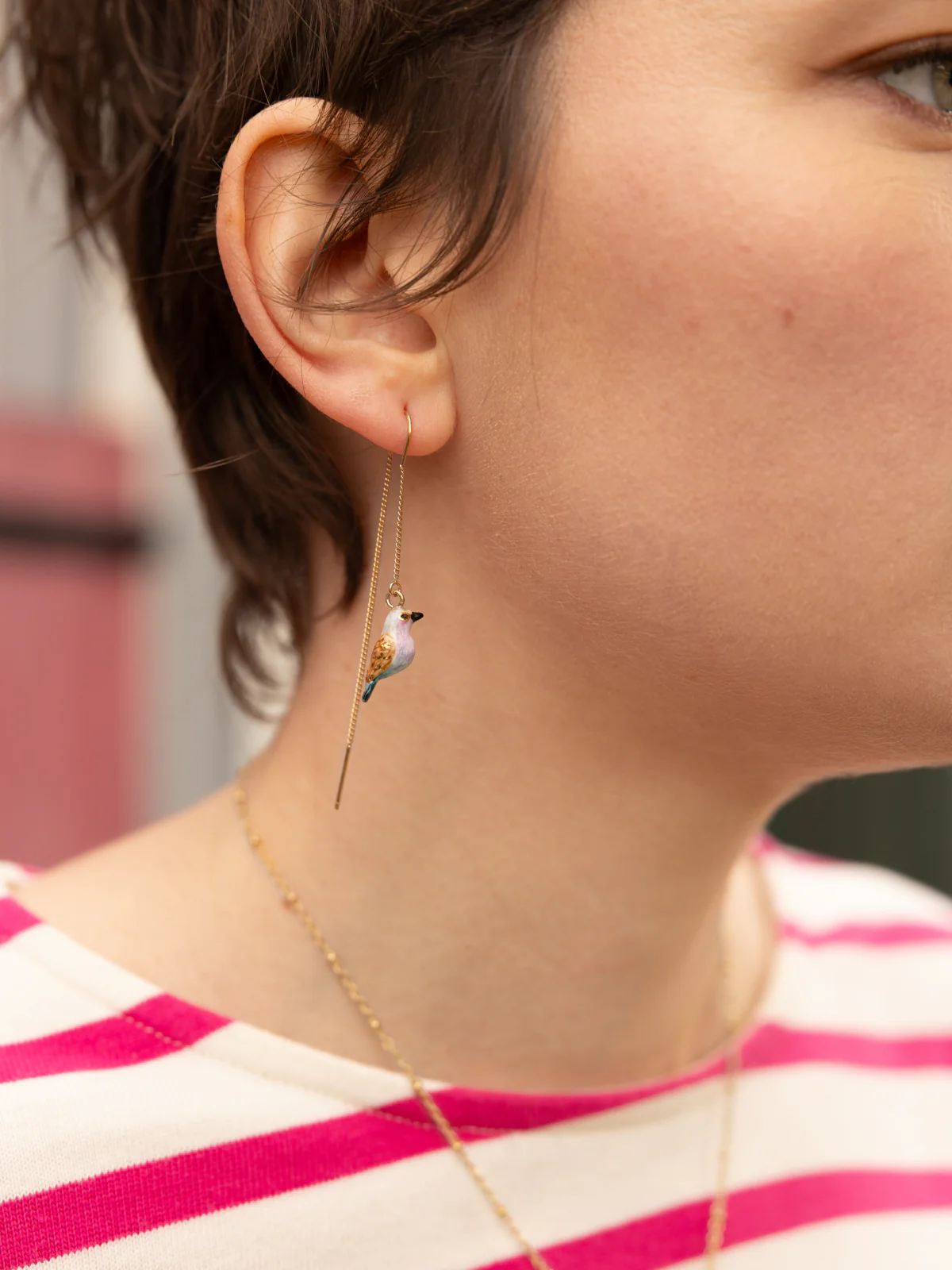 Longues boucles d'oreilles chardon et oiseau - Image 3