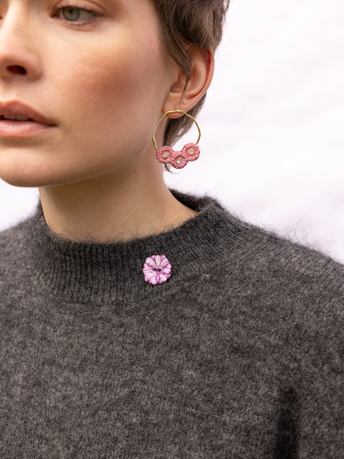 Boucles d'oreilles rondes chardons roses - Image 2