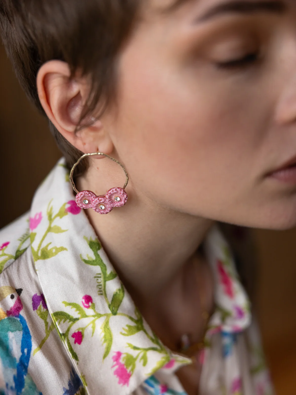 Boucles d'oreilles rondes chardons roses - Image 3