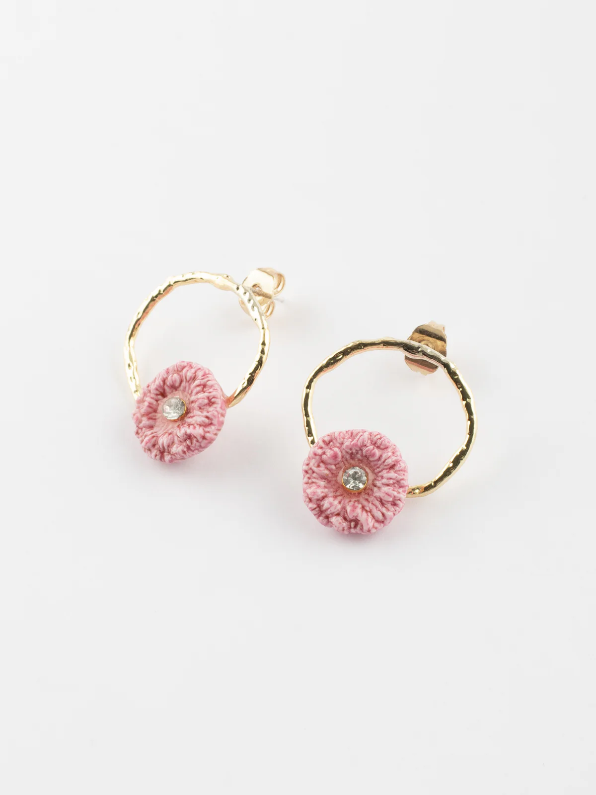 Petites boucles d'oreilles rondes chardon rose