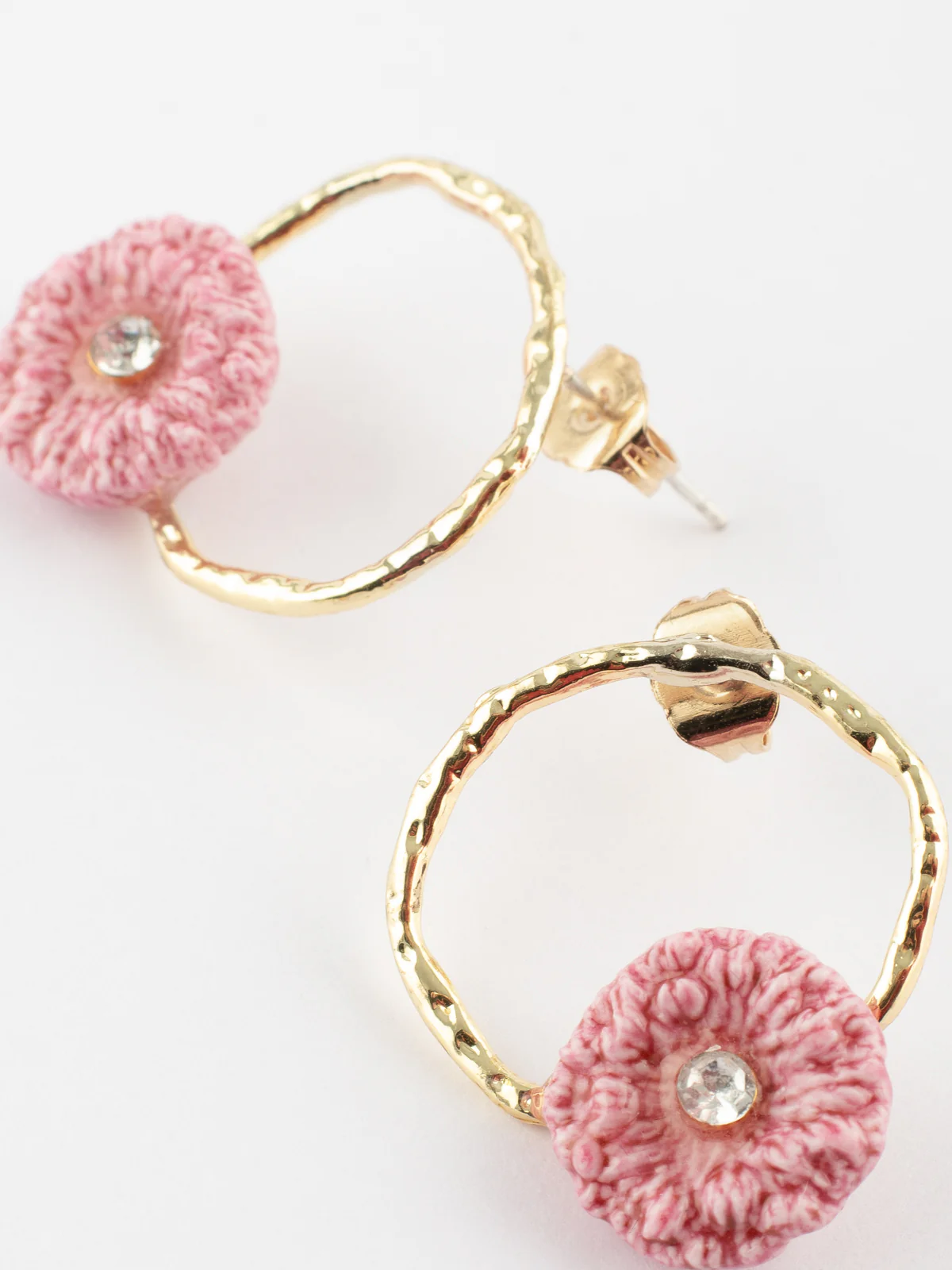 Petites boucles d'oreilles rondes chardon rose - Image 3