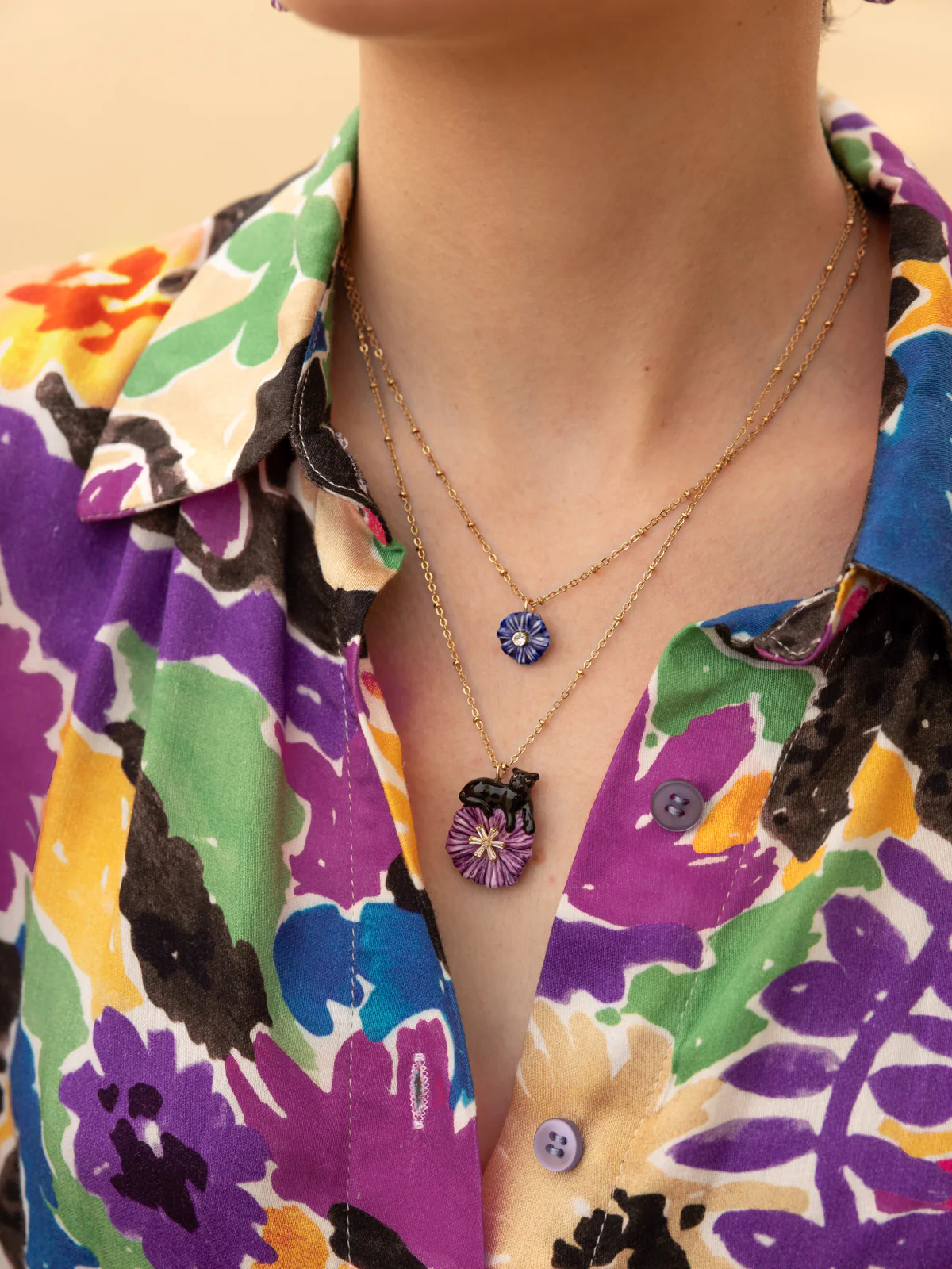 Collier chardon violet & panthère noire - Image 2