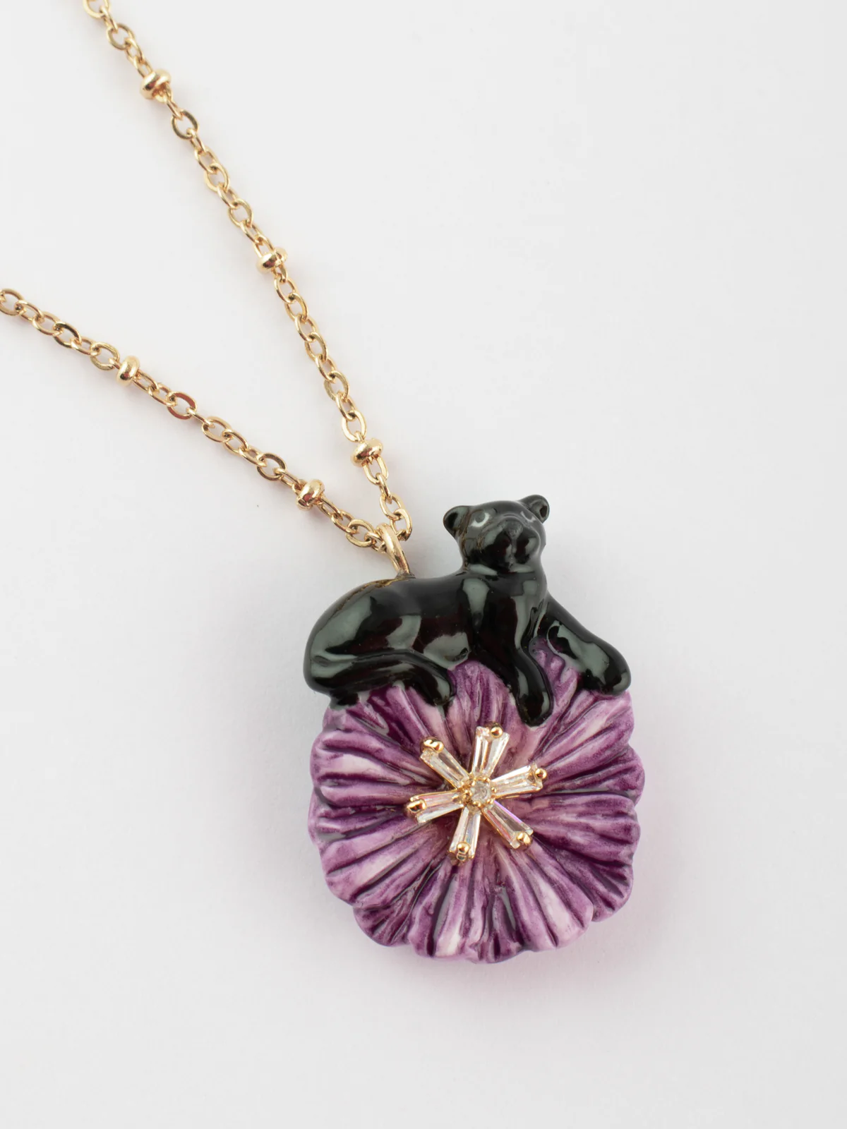 Collier chardon violet & panthère noire - Image 3