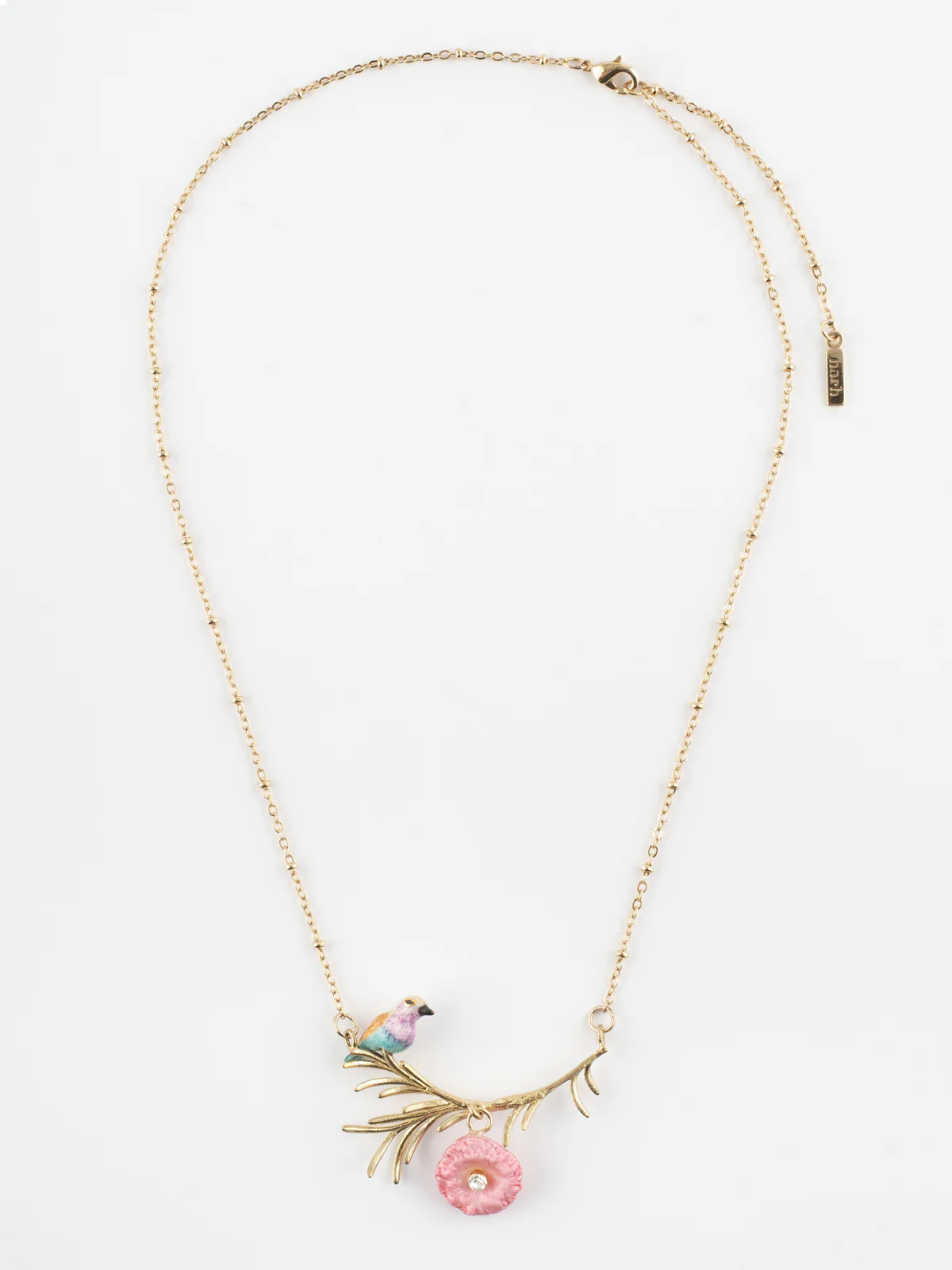 Collier branche, oiseau Rollier et chardon - Image 4