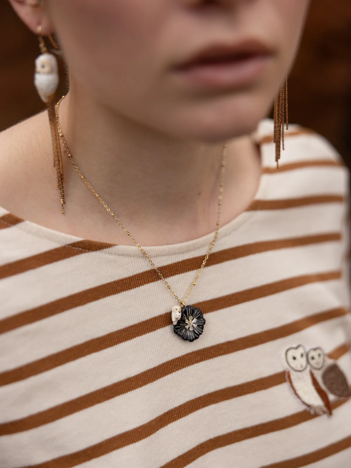 Collier chouette & chardon noir - Image 2