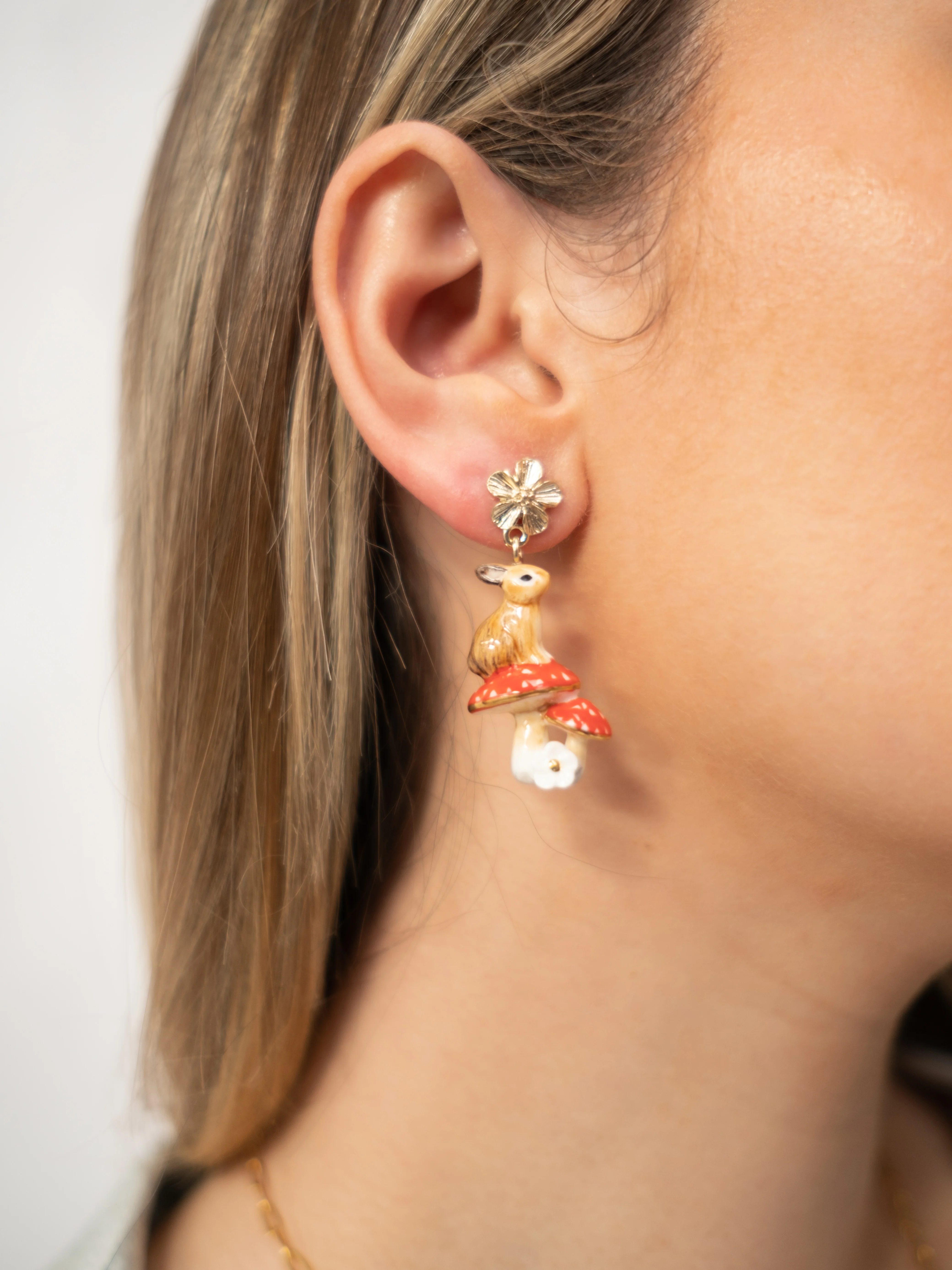 Boucles d'oreilles pendantes lapin et champignons - Il était une fois - Image 3