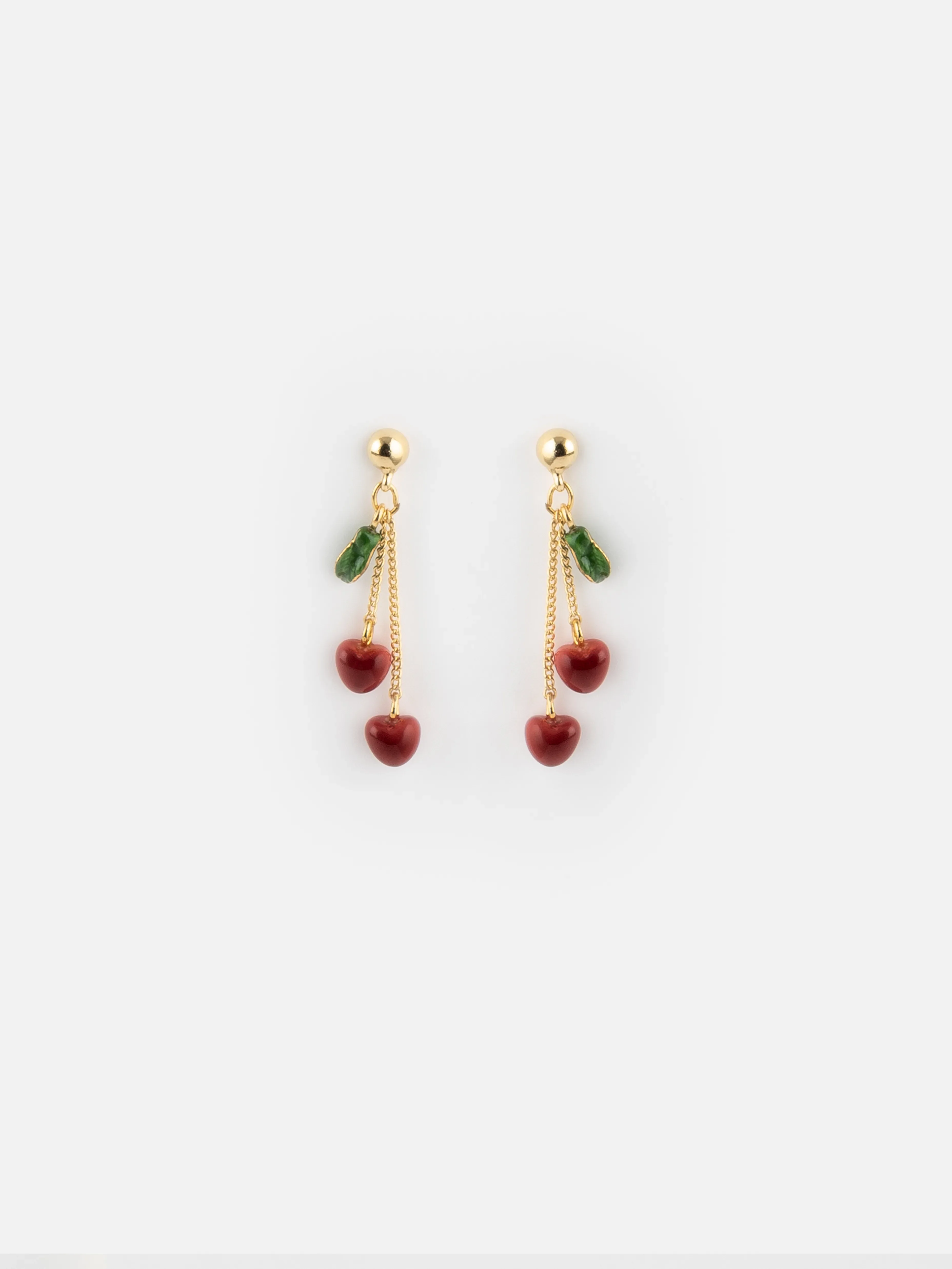 Boucles d'oreilles pendantes chaîne et cerises - Chérie Cherry