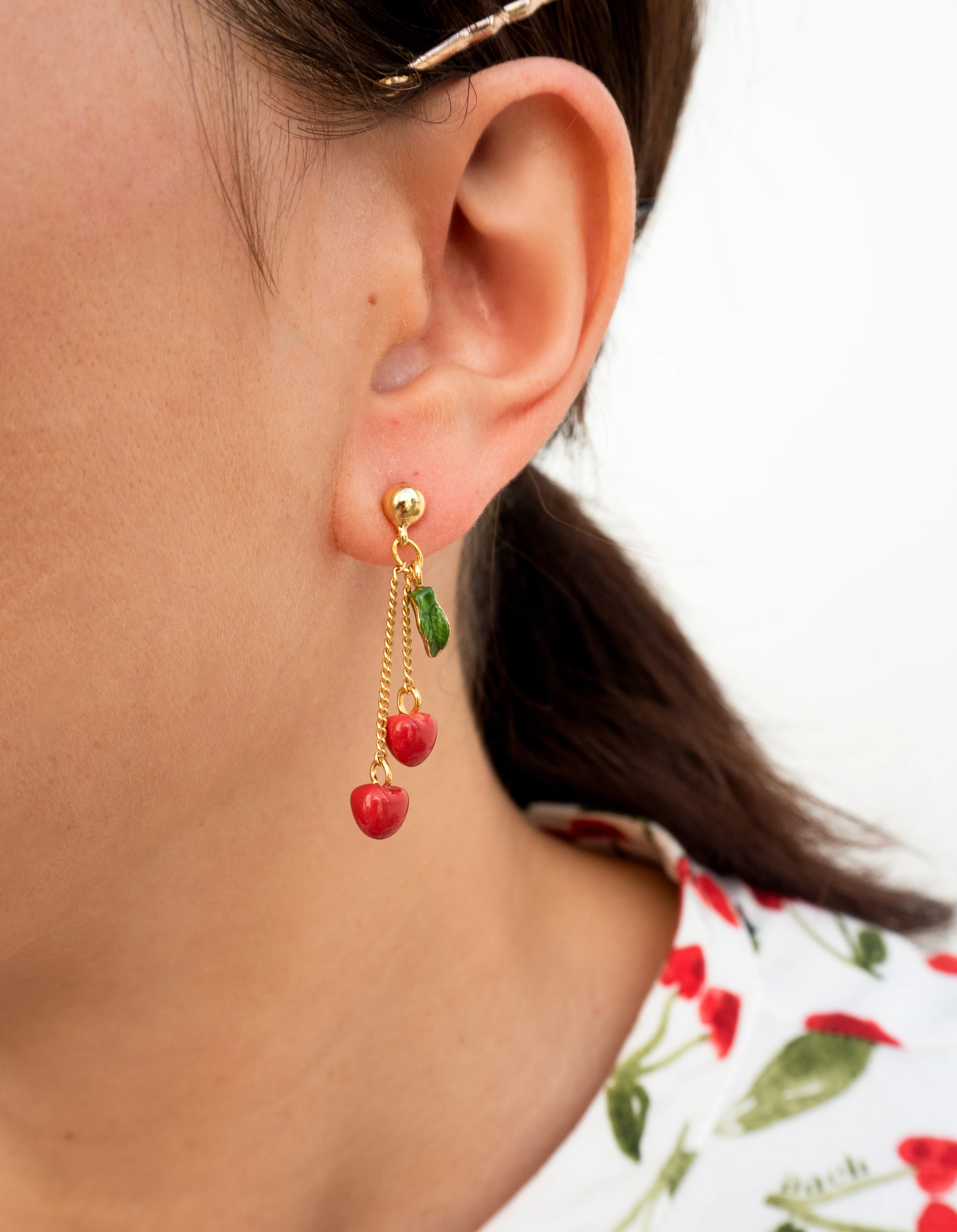 Boucles d'oreilles pendantes chaîne et cerises - Chérie Cherry - Image 2