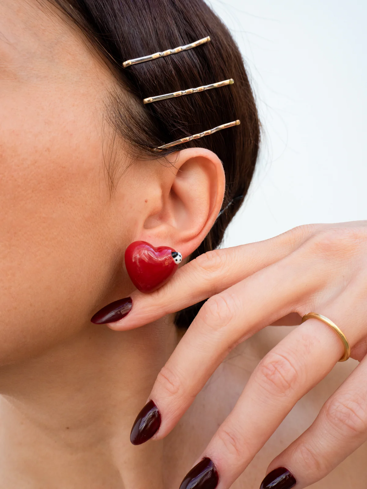 Boucles d'oreilles puces - Cœur et coccinelle Chérie Cherry