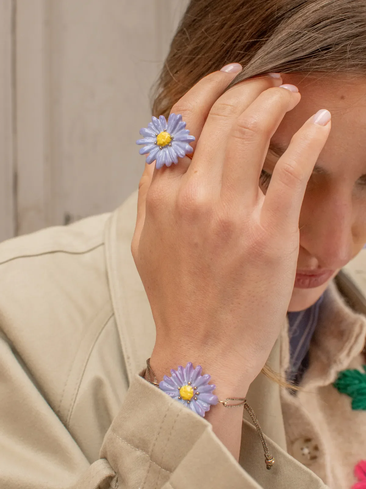 Bague fleur anémone bleue - Image 4
