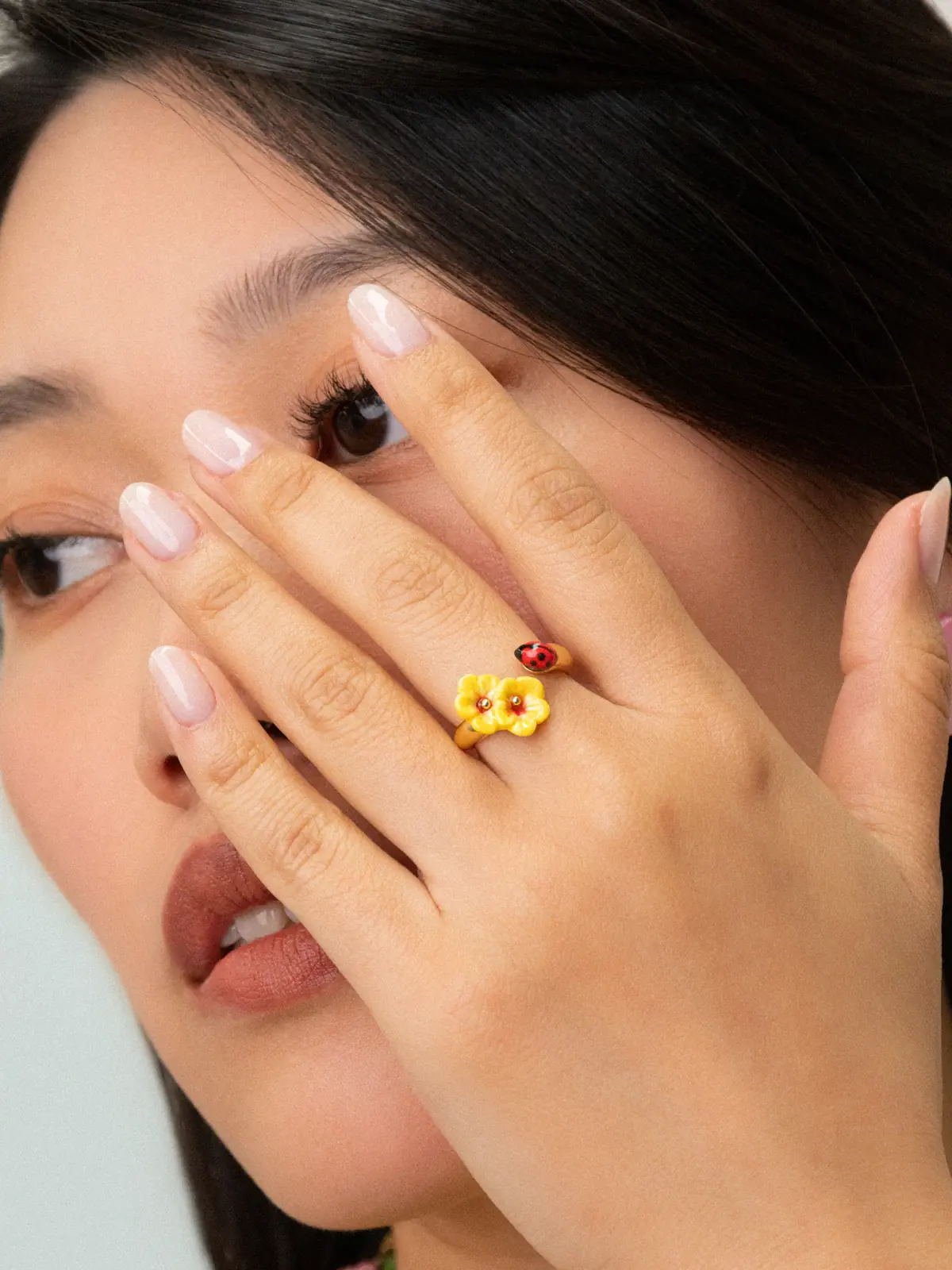 Bague FacetoFace hibiscus et coccinelle - Image 2