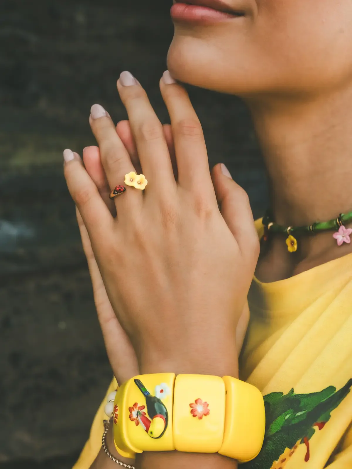 Bague FacetoFace hibiscus et coccinelle - Image 3