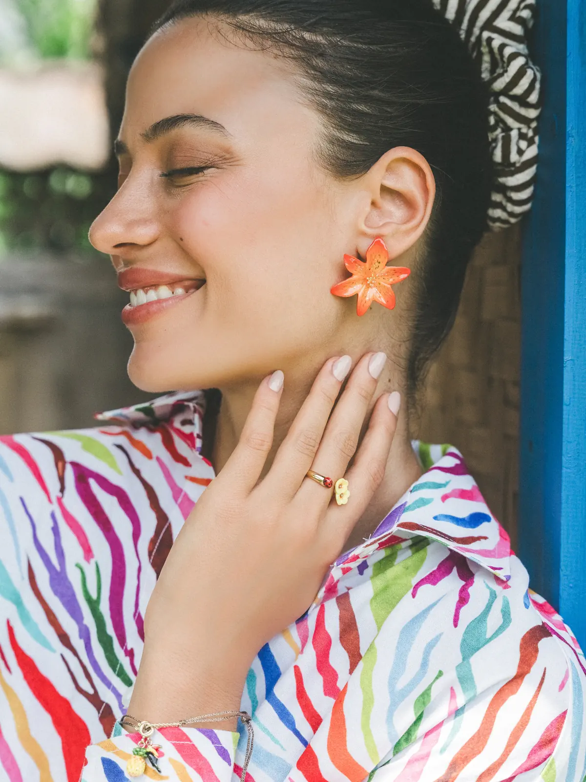Bague FacetoFace hibiscus et coccinelle - Image 4